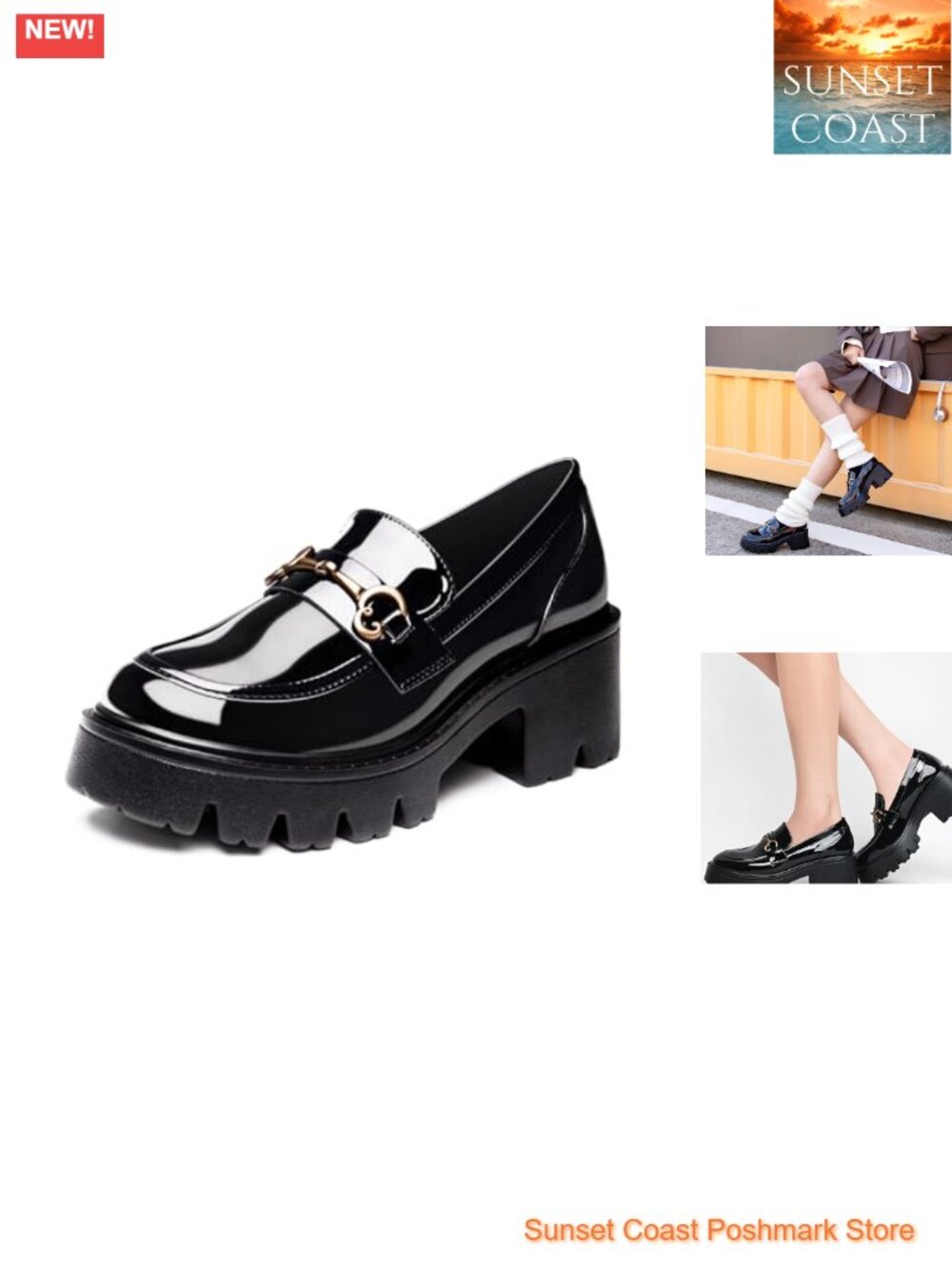 Platform Loafers with Chunky Block Heel & PU Sole for Work